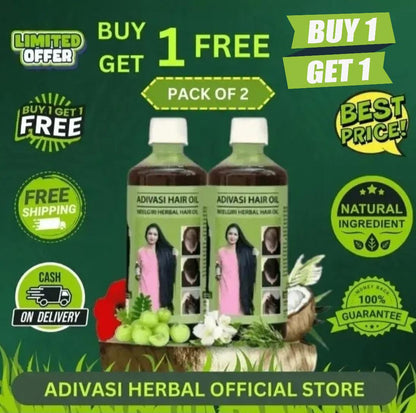 Adivasi Neelgiri Herbal Hair Oil – 125 ml (Pack of 2) | 100% Ayurvedic Oil for Hair Growth & Scalp Nourishment